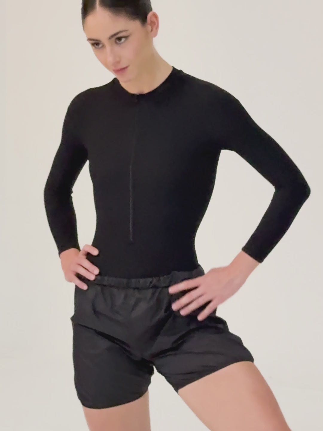 Aura Long Sleeve Total Black Leotard